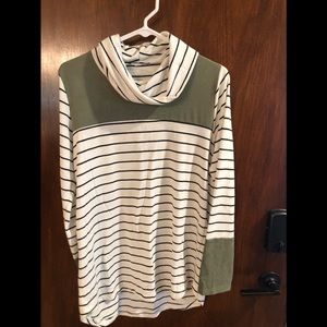 Striped cowlneck pullover